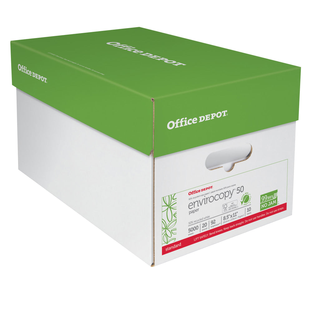 Office Depot EnviroCopy Copy Paper, White, Letter (8.5in x 11in), 5000 Sheets Per Case, 20 Lb, 50% Recycled, FSC Certified, Case Of 10 Reams