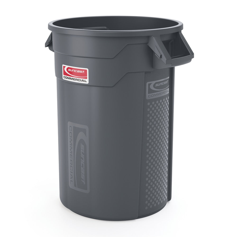 Suncast Commercial Oval HDPE Utility Trash Can, 32 Gallons, Gray