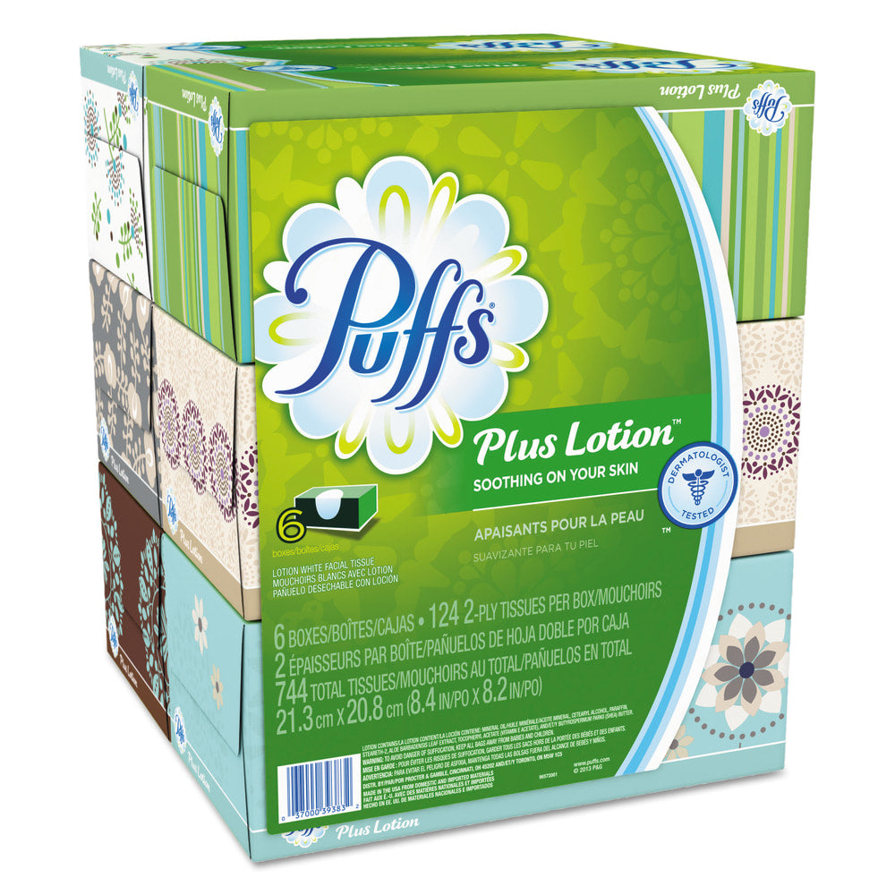 Puffs Plus Lotion 2-Ply Facial Tissues, White, 124 Tissues Per Box, Pack Of 24