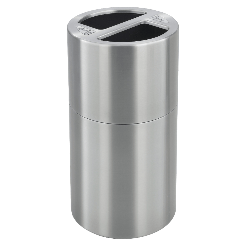 Safco Round Aluminum Dual Recycling Receptacle, 30 Gallons, 17 1/2in x 32 1/2in, Stainless Steel