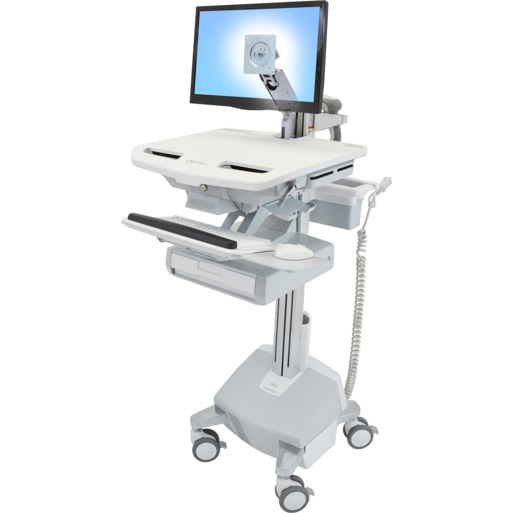 Ergotron StyleView Cart with LCD Arm, LiFe Powered, 1 Drawer - 1 Drawer - 33 lb Capacity - 4 Casters - Aluminum, Plastic, Zinc Plated Steel - White, Gray, Polished Aluminum