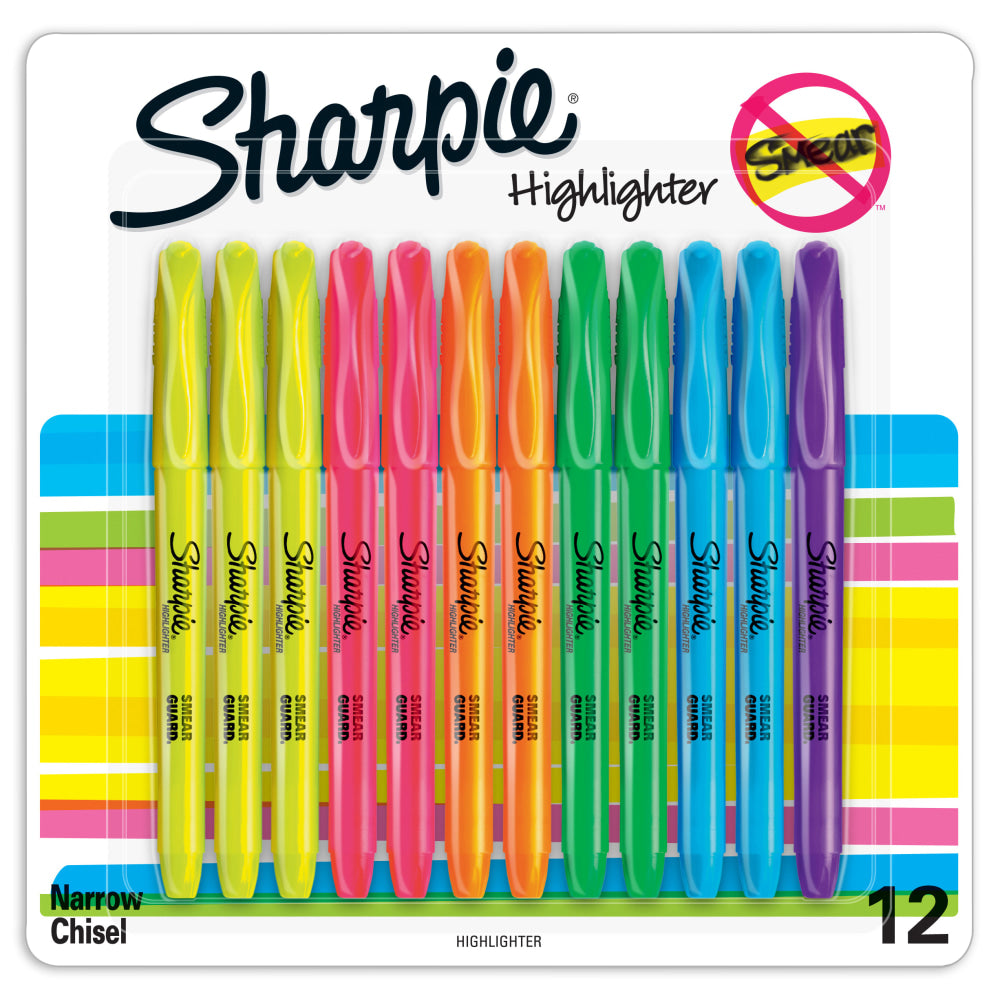 Sharpie Accent Pocket Highlighters, Chisel Tip, Assorted, Pack Of 12