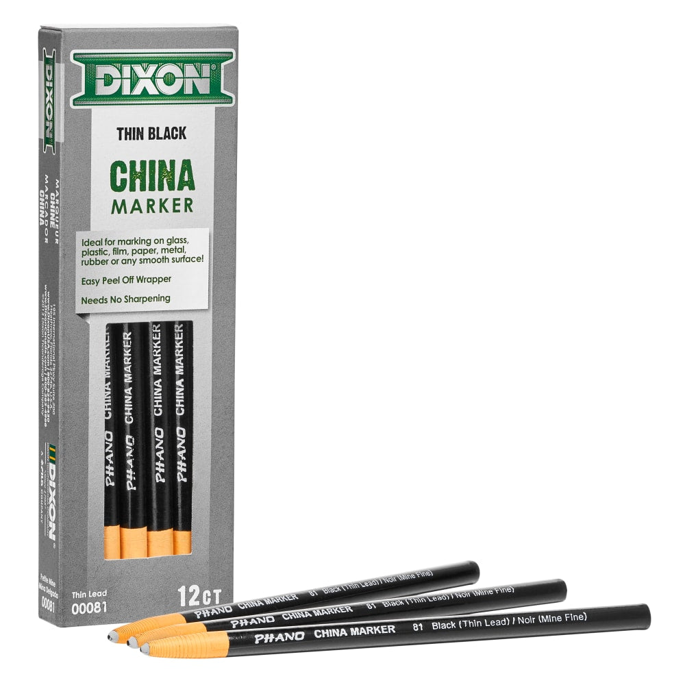 Dixon Phano China Marker, Black, Box of 12