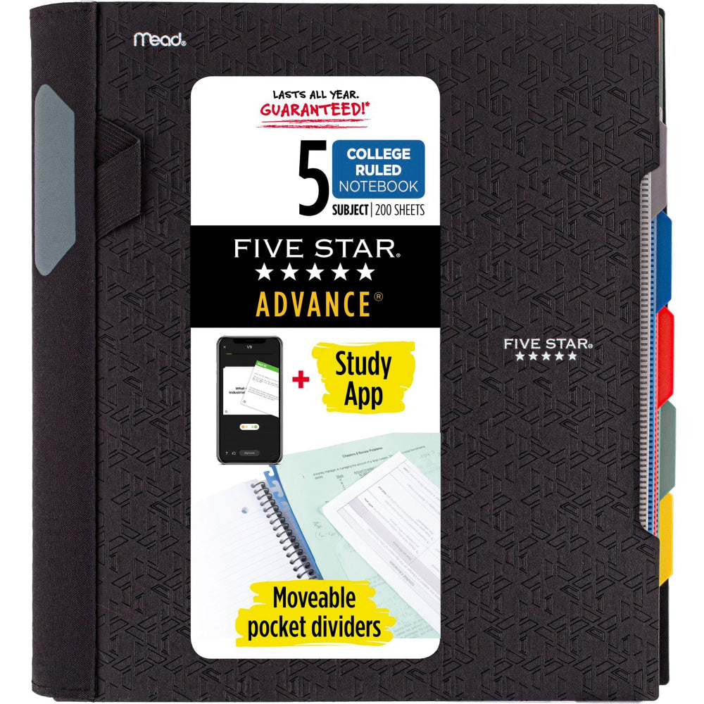 Five Star Advance Wirebound Notebook, 8-1/2in x 11-3/4in, 5 Subject, College Ruled, 200 Pages (100 Sheets), Assorted Colors