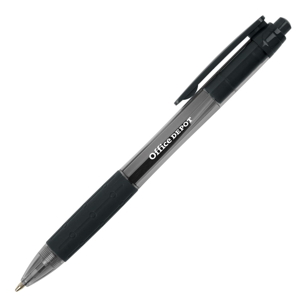 Office Depot Brand Retractable Ballpoint Pens With Grips, Medium Point, 1.0 mm, Black Barrels, Black Ink, Pack Of 50 Pens