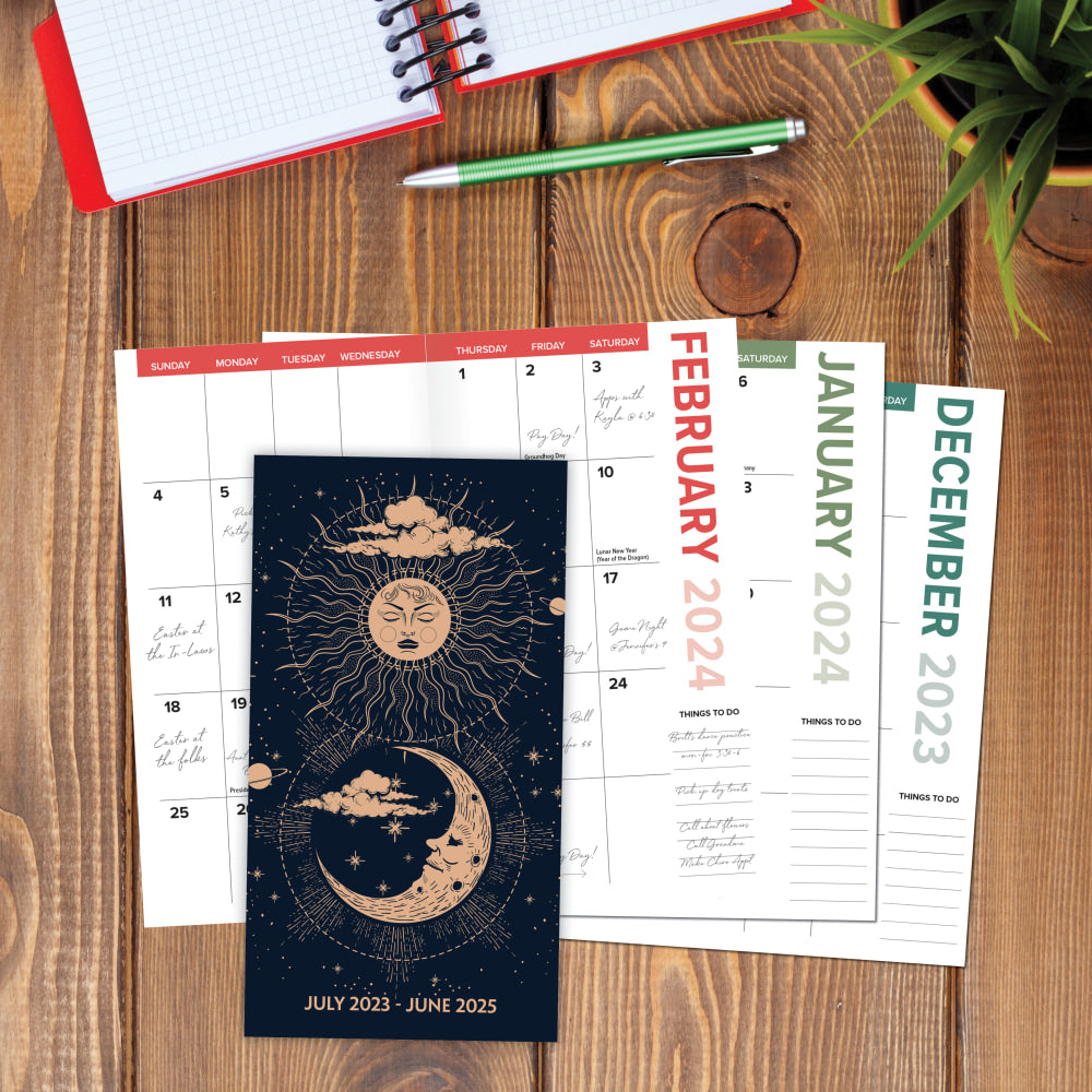 2023-2025 Willow Creek Press Checkbook 2-Year Monthly Academic Pocket Planner, 6-1/2in x 3-1/2in, Celestial Soul, July 2023 To June 2025