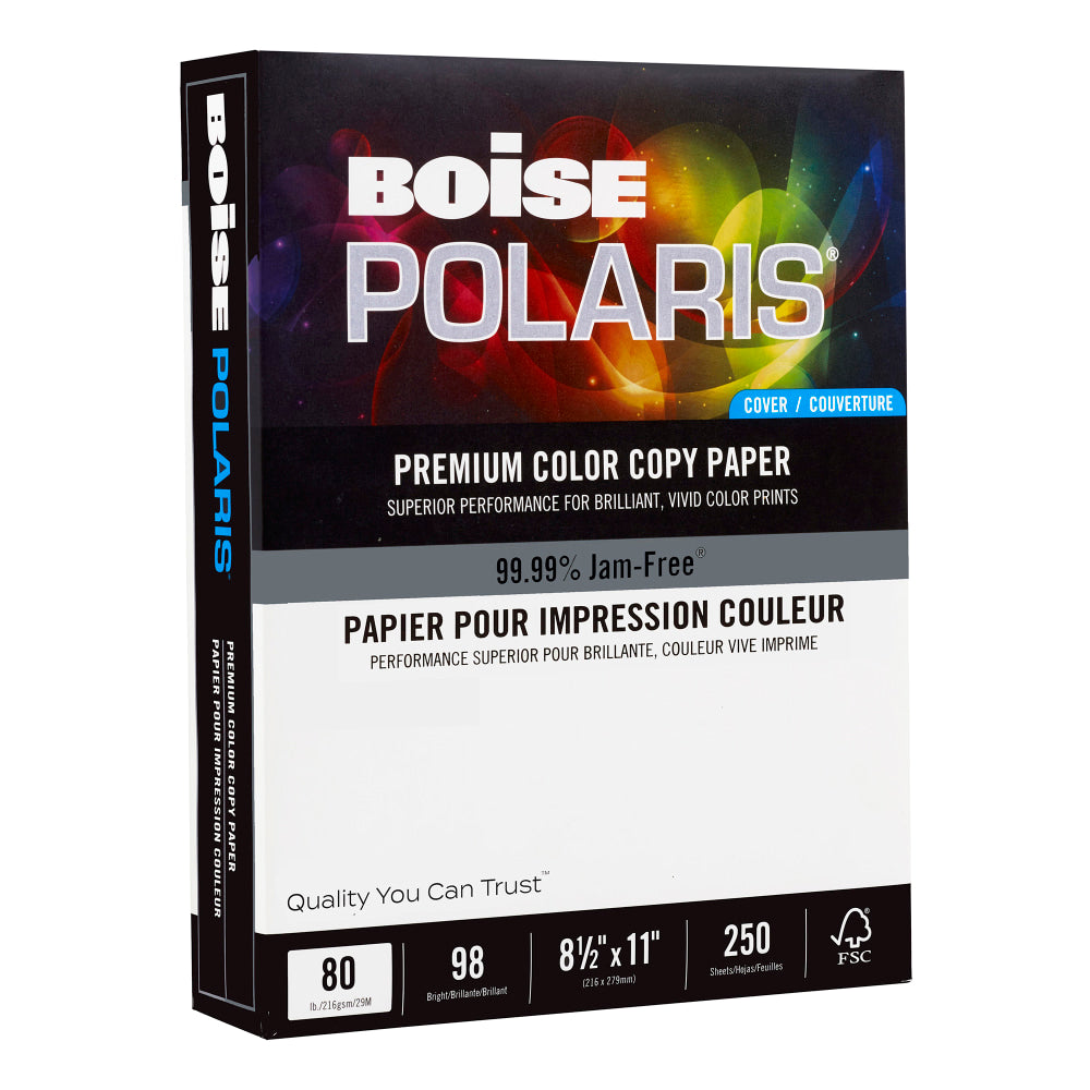 Boise POLARIS Color Copy Paper, White, Letter (8.5in x 11in), 250 Sheets Per Pack, 80 Lb, 98 Brightness, FSC Certified