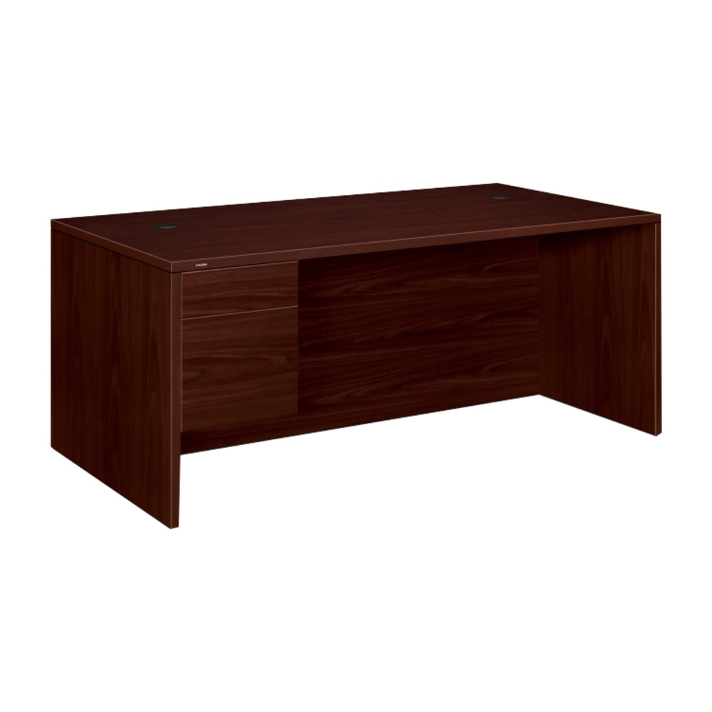 HON 10500 72inW Single-Pedestal Computer Desk With Pedestal On Left/Right Return, Mahogany