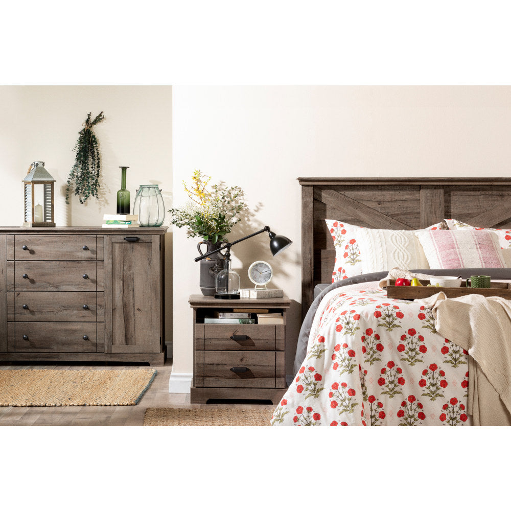 South Shore Avilla 2-Drawer Nightstand, 25inH x 24-1/2inW x 17-1/2inD, Fall Oak