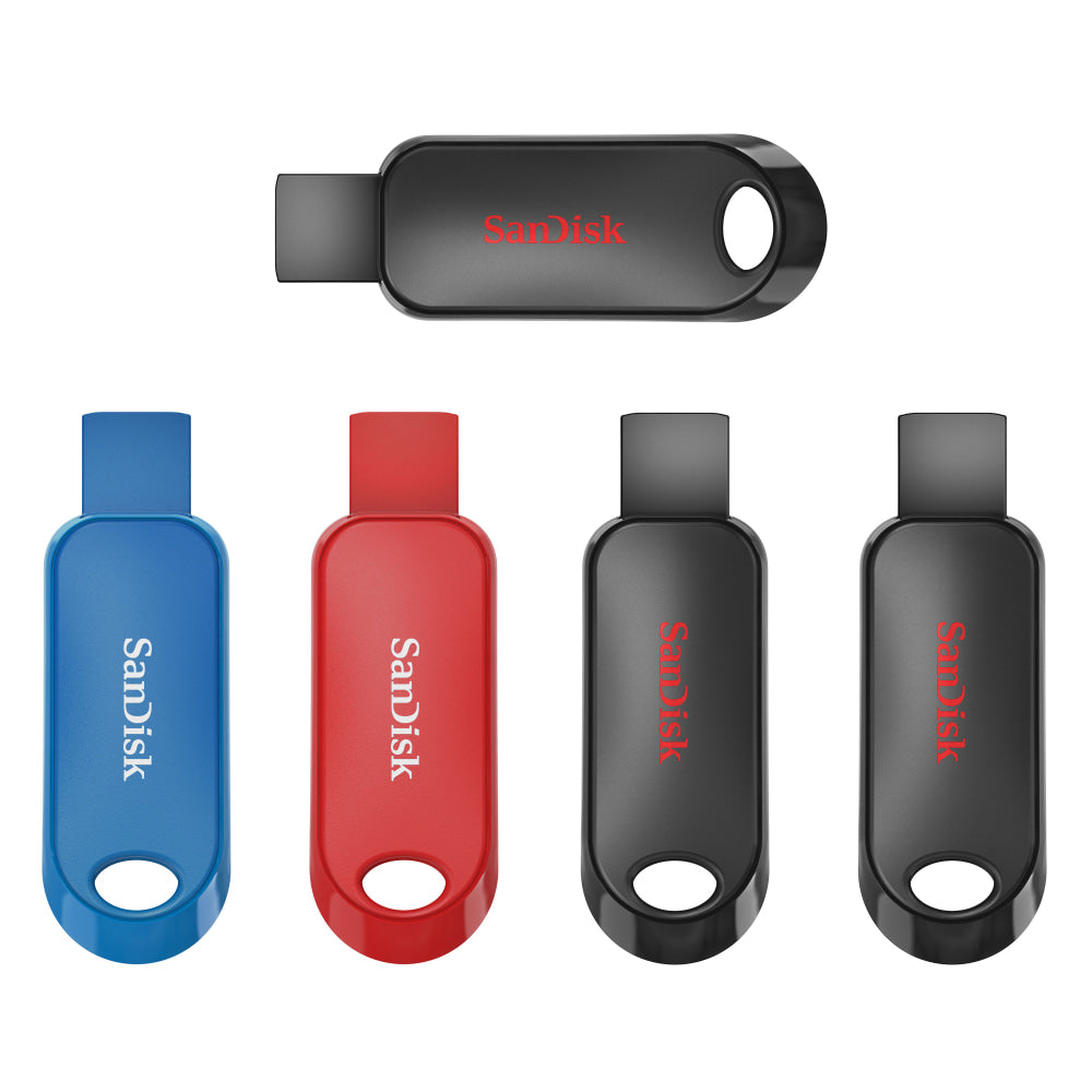 SanDisk Cruzer Snap USB 2.0 Flash Drives, Pack of 5, 32GB, Black, Red, Blue