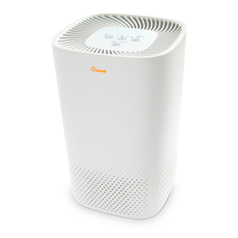 Crane True HEPA Air Purifier with Germicidal UV Light, 250 Sq Ft. Coverage, 7 2/3in x 7 2/3in x 12 2/3in, White