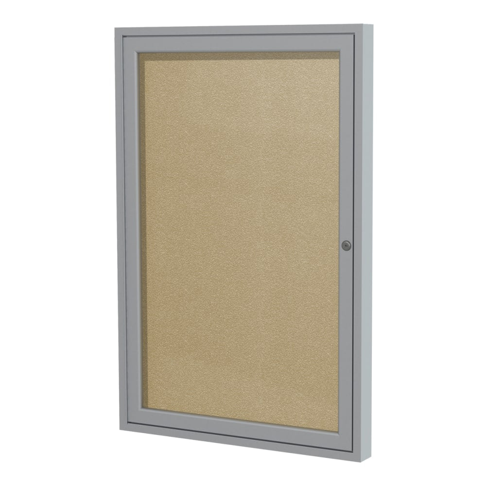 Ghent 1-Door Enclosed Bulletin Board, Vinyl, 36in x 24in, Carmel, Satin Aluminum Frame