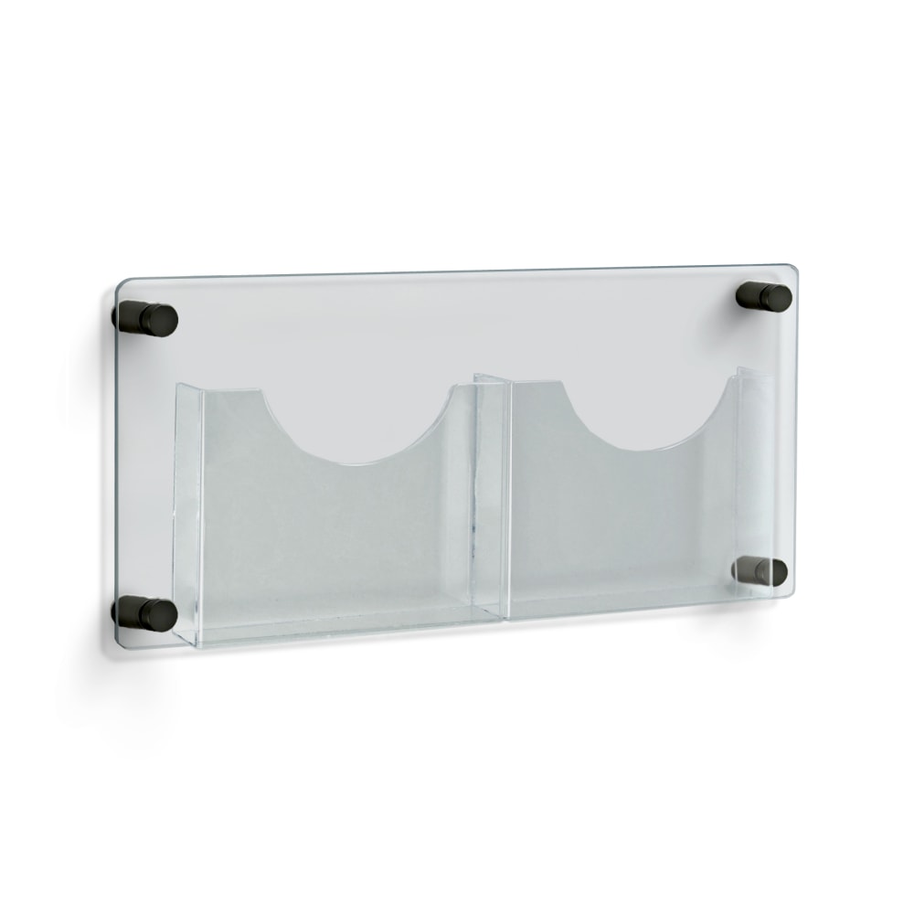 Azar Displays 2-Pocket Letter-Size Wall Brochure Holder With Stand-Off Caps, 11inH x 23inW x 1-1/2inD, Clear/Black