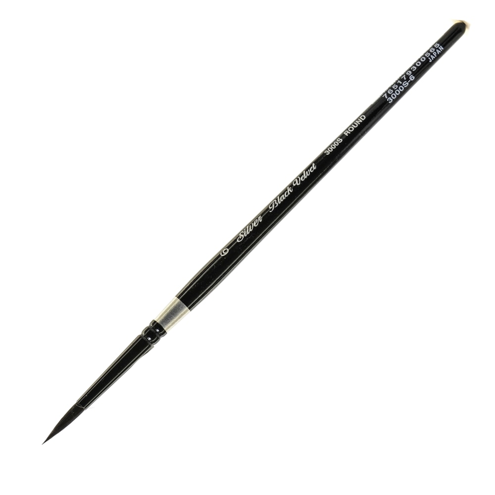 Silver Brush 3000S Black Velvet Series Paint Brush, Size 6, Round Bristle, Squirrel Hair/Synthetic Filament, Multicolor