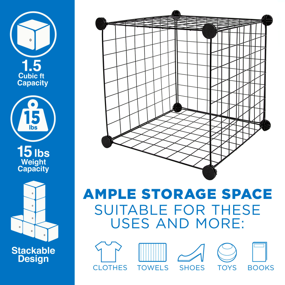 Mount-It! Work-It 12-Cube Wire Modular Storage Organizer, 14inH x 14inW x 14inD, Black