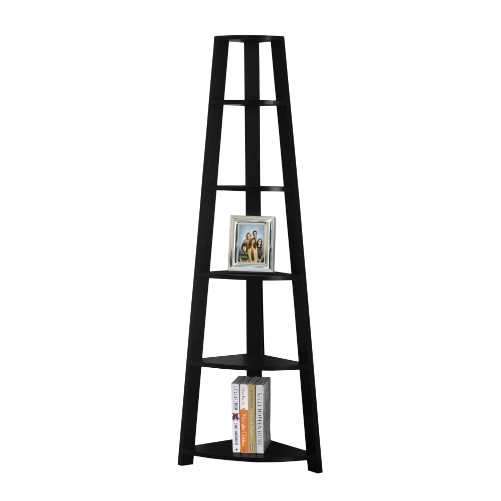 Monarch Specialties 72inH 5-Shelf Etagere Corner Bookcase, Black