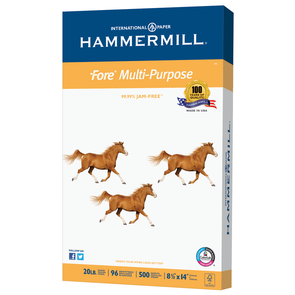 Hammermill Fore Multi-Use Printer & Copy Paper, White, Legal (8.5in x 14in), 500 Sheets Per Ream, 20 Lb, 96 Brightness