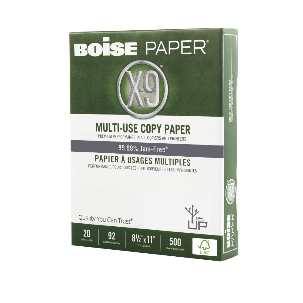 Boise X-9 Multi-Use Printer & Copy Paper, White, Letter (8.5in x 11in), 5000 Sheets Per Case, FSC Certified, 20 Lb, 92 Brightness, Case Of 10 Reams