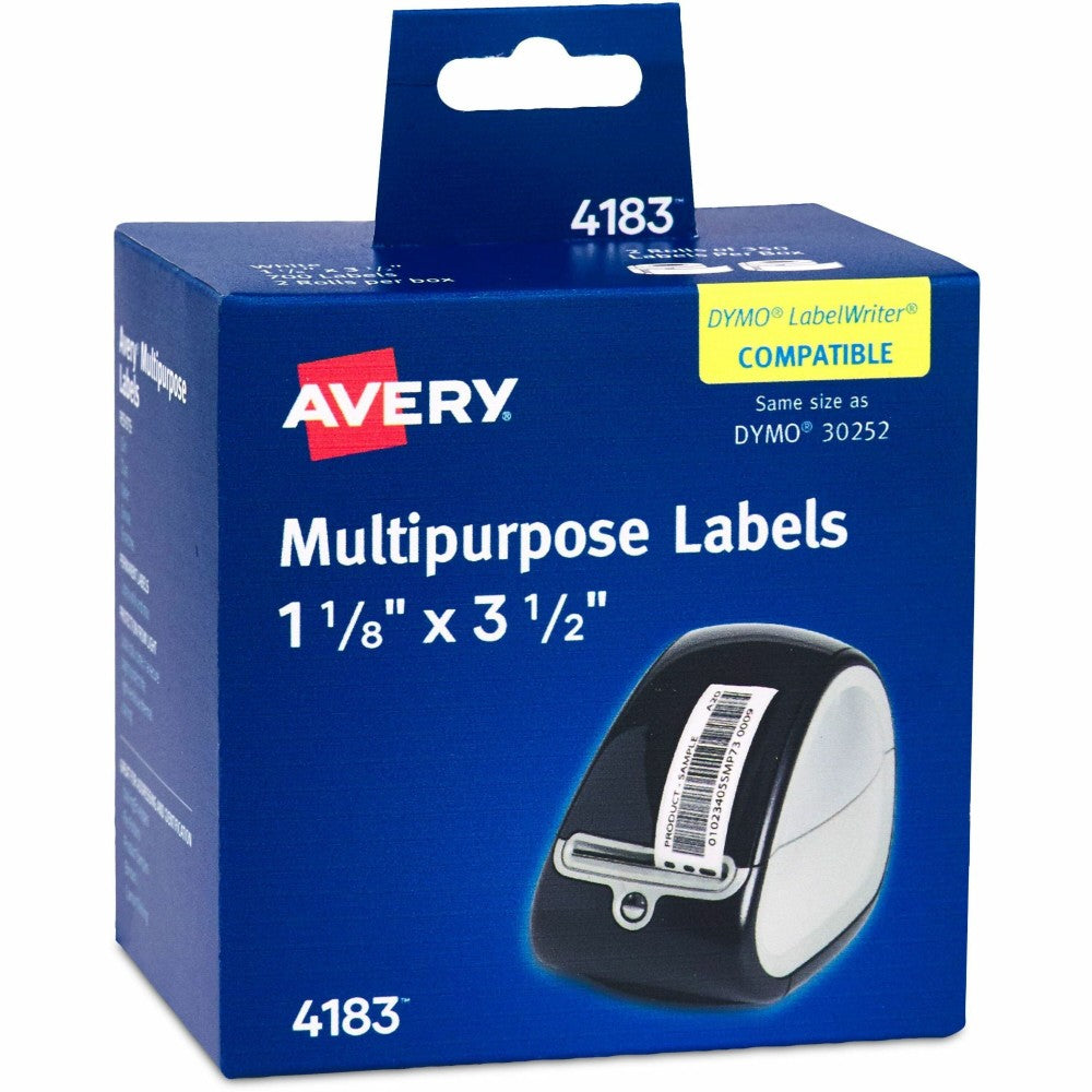 Avery Direct Thermal Roll Labels, 4183, Rectangle, 1-1/8in x 3-1/2in, White, 350 Multipurpose Labels Per Roll, 2 Rolls