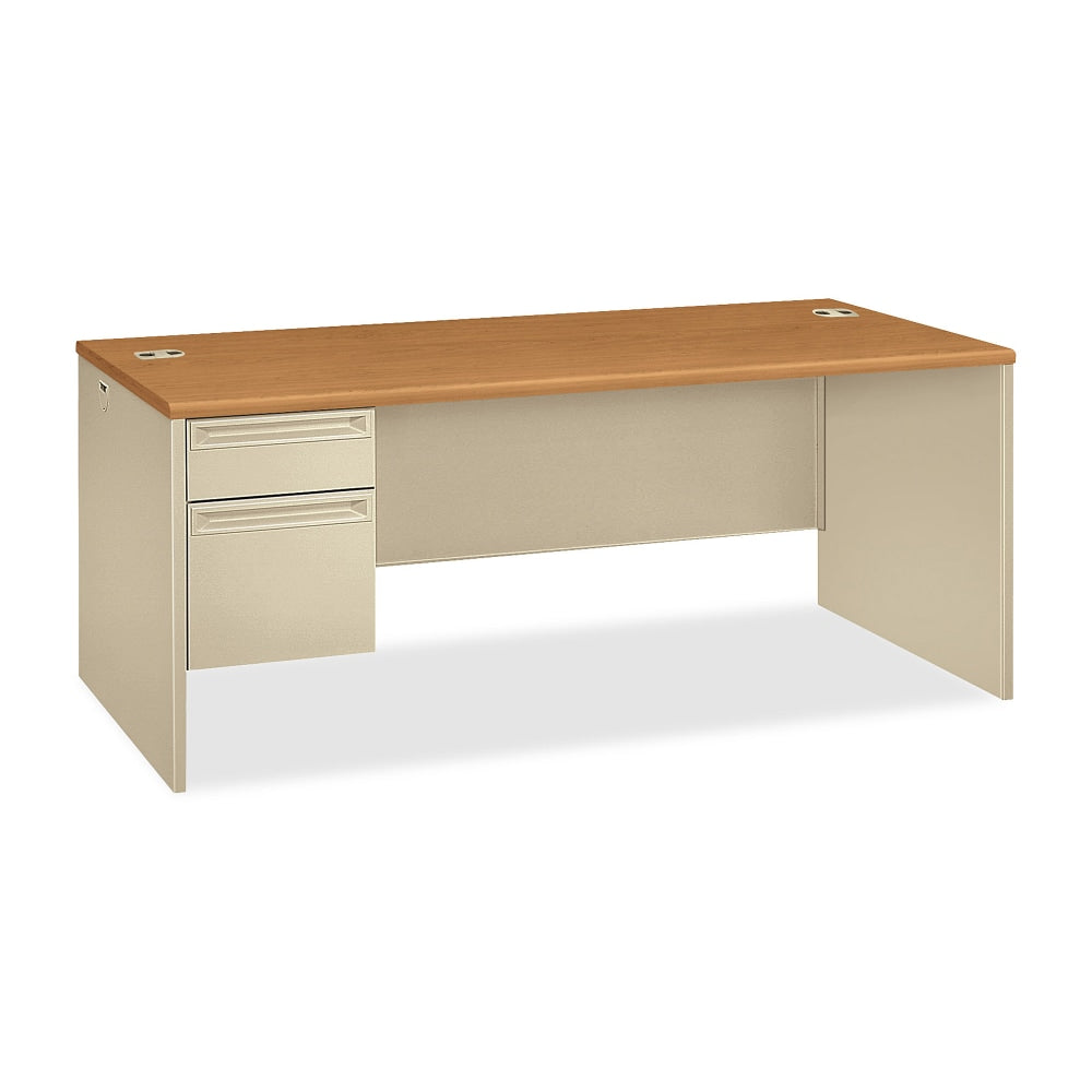 HON 38000 72inW Left-Pedestal Computer Desk, Harvest/Putty