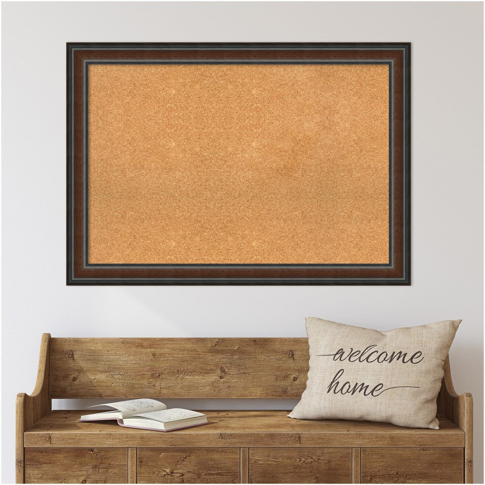 Amanti Art Cork Bulletin Board, 41in x 29in, Natural, Cyprus Walnut Wood Frame