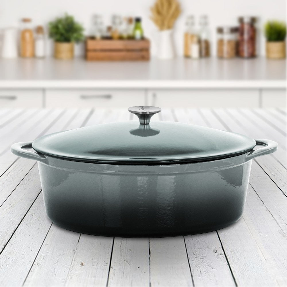 MegaChef 7-Quart Enameled Cast Iron Casserole Dish, Gray