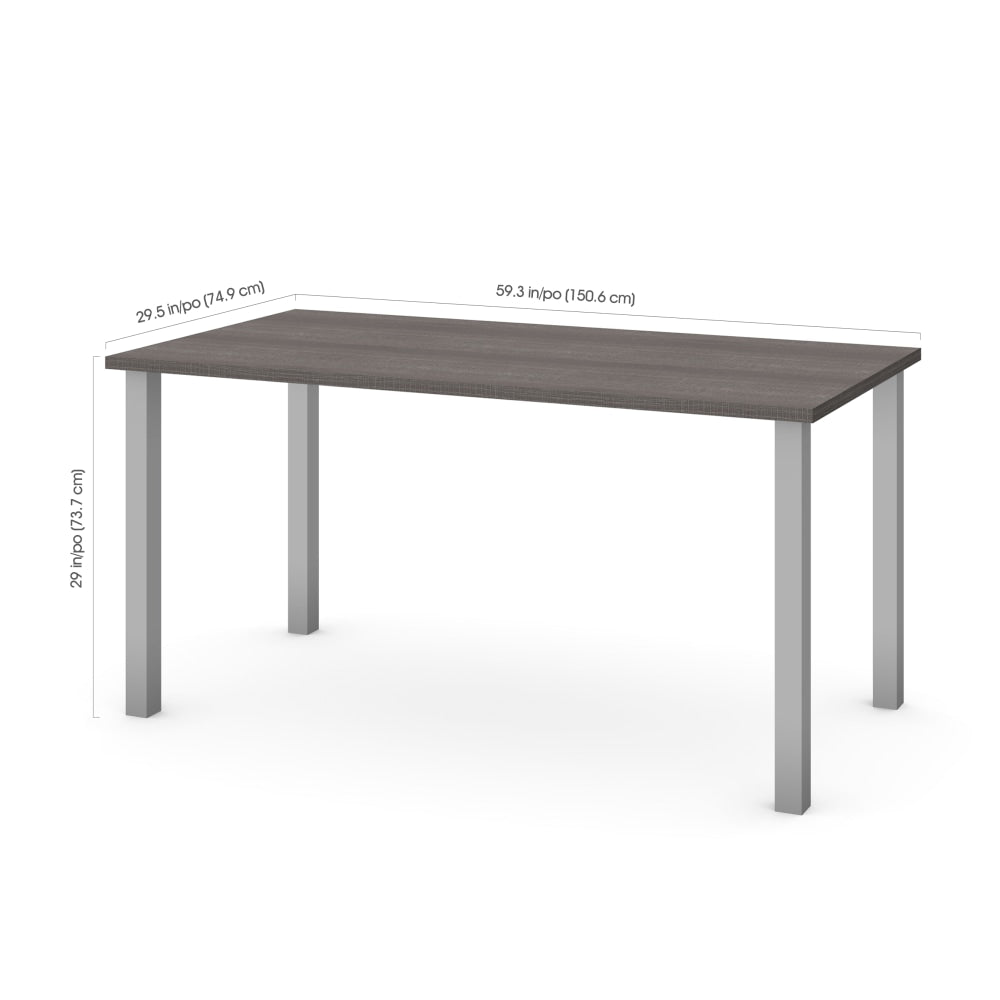 Bestar Universal 60inW Table Computer Desk With Square Metal Legs, Bark Gray