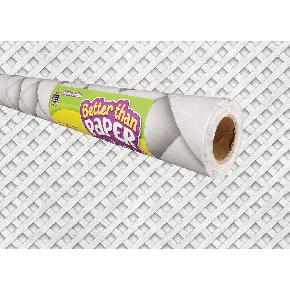 Teacher Created Resources Better Than Paper Bulletin Board Paper Rolls, 4ft x 12ft, White Trellis, Pack Of 4 Rolls