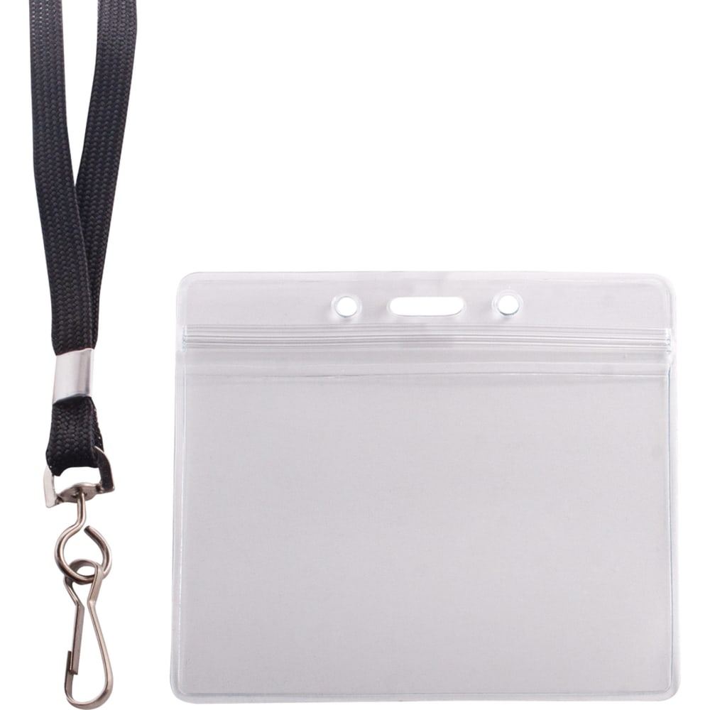 Advantus ID Holder/Lanyard Combo, Horizontal, Black/Clear, Pack of 20