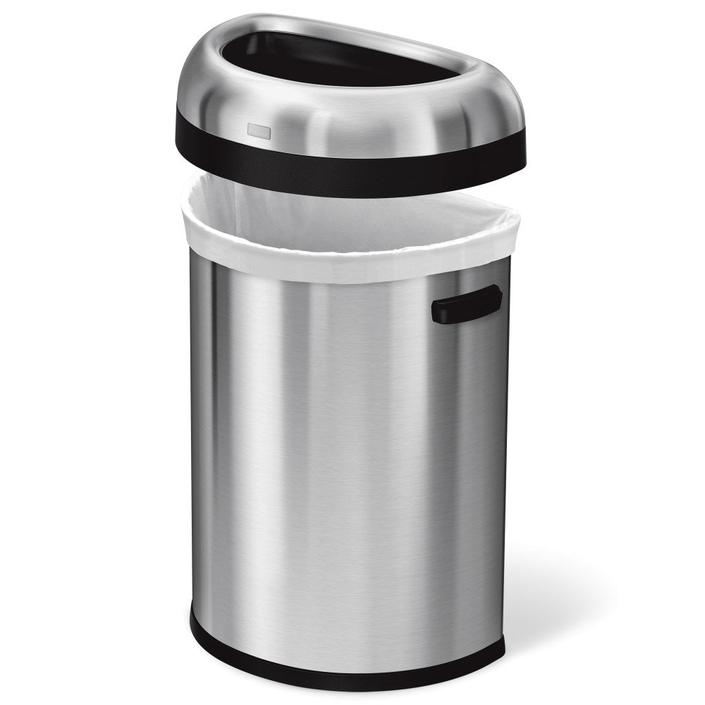 simplehuman Semi-Round Open Top Commercial Stainless Steel Trash Can, 21 Gallons, Heavy-Gauge Brushed