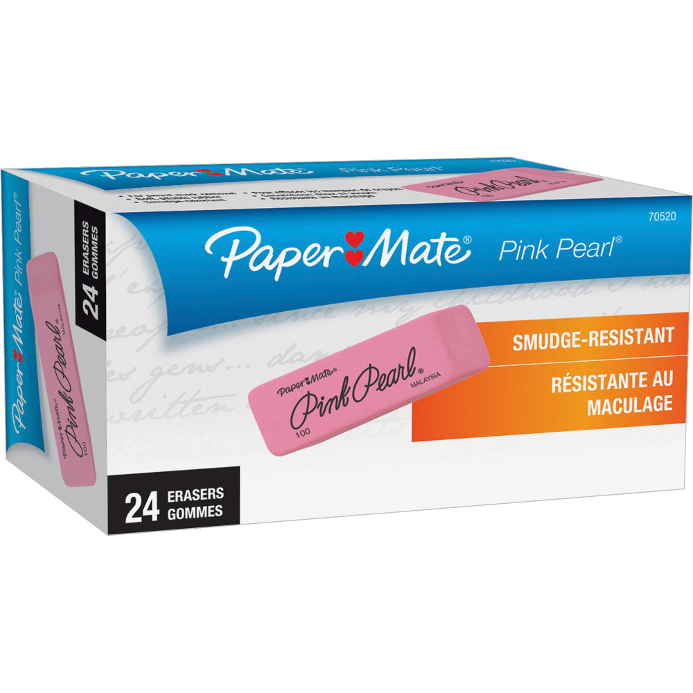 Paper Mate Pink Pearl Erasers, Medium, Box Of 24