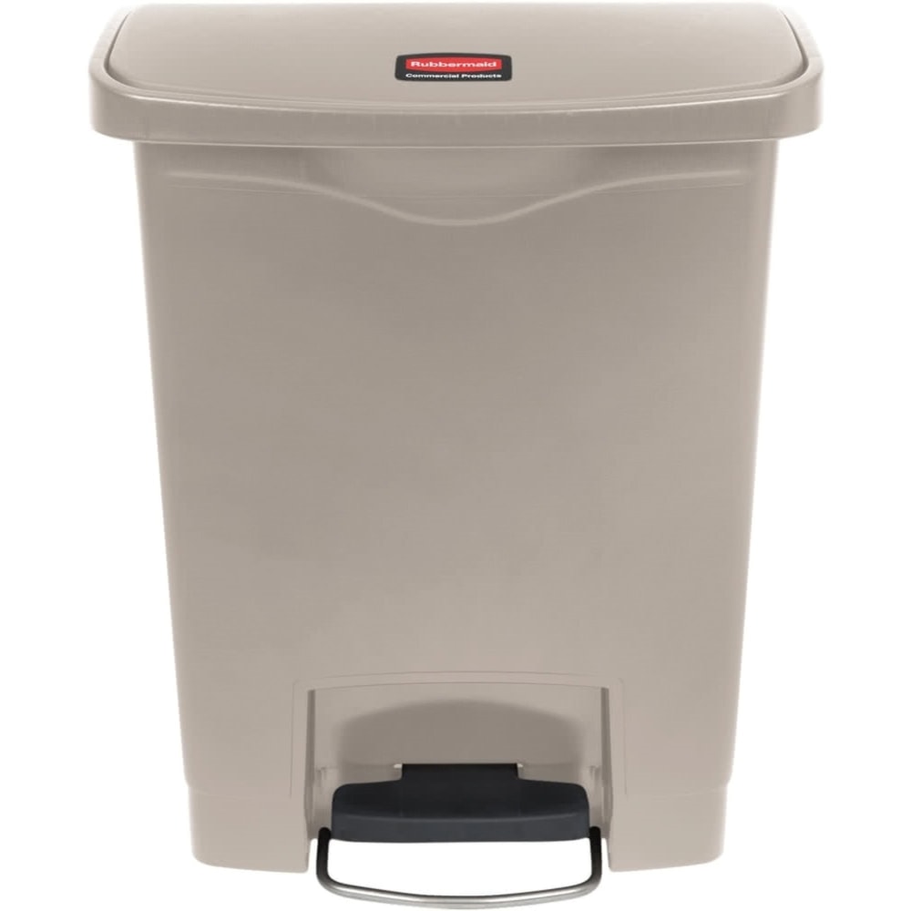 Rubbermaid Slim Jim Rectangular Plastic Wastebasket, Step-On, 8 Gallons, Beige