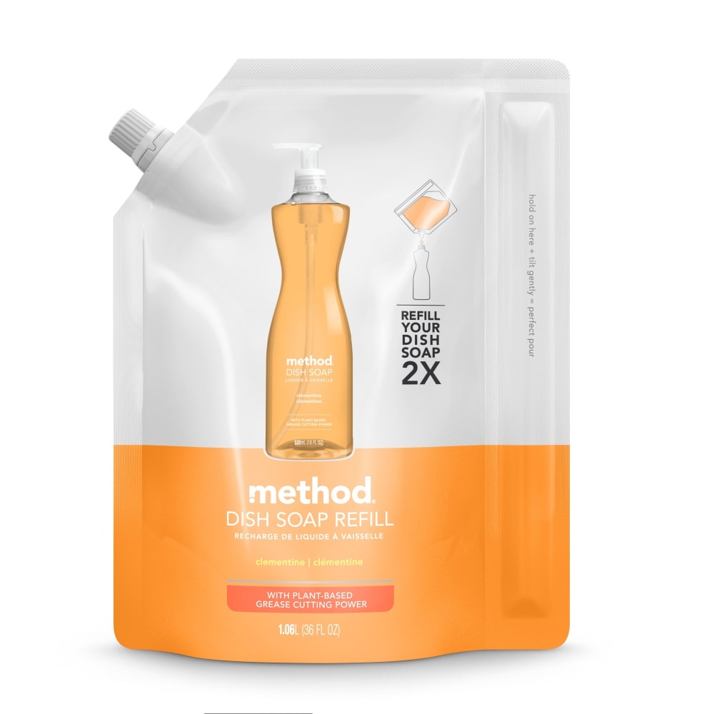 Method Dishwashing Soap Pump Refill Pouch, Clementine Scent, 36 Oz Bottle