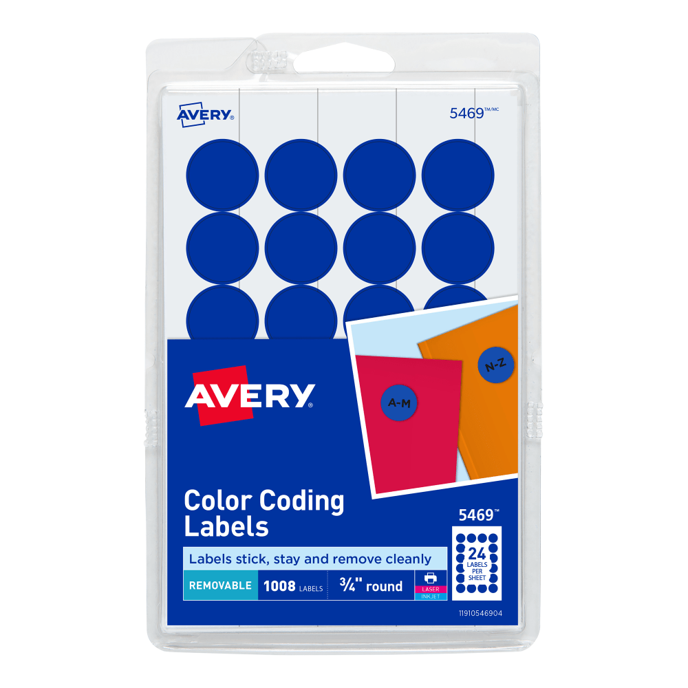 Avery Removable Color-Coding Labels, 5469, Round, 3/4in Diameter, Dark Blue, Pack Of 1,008