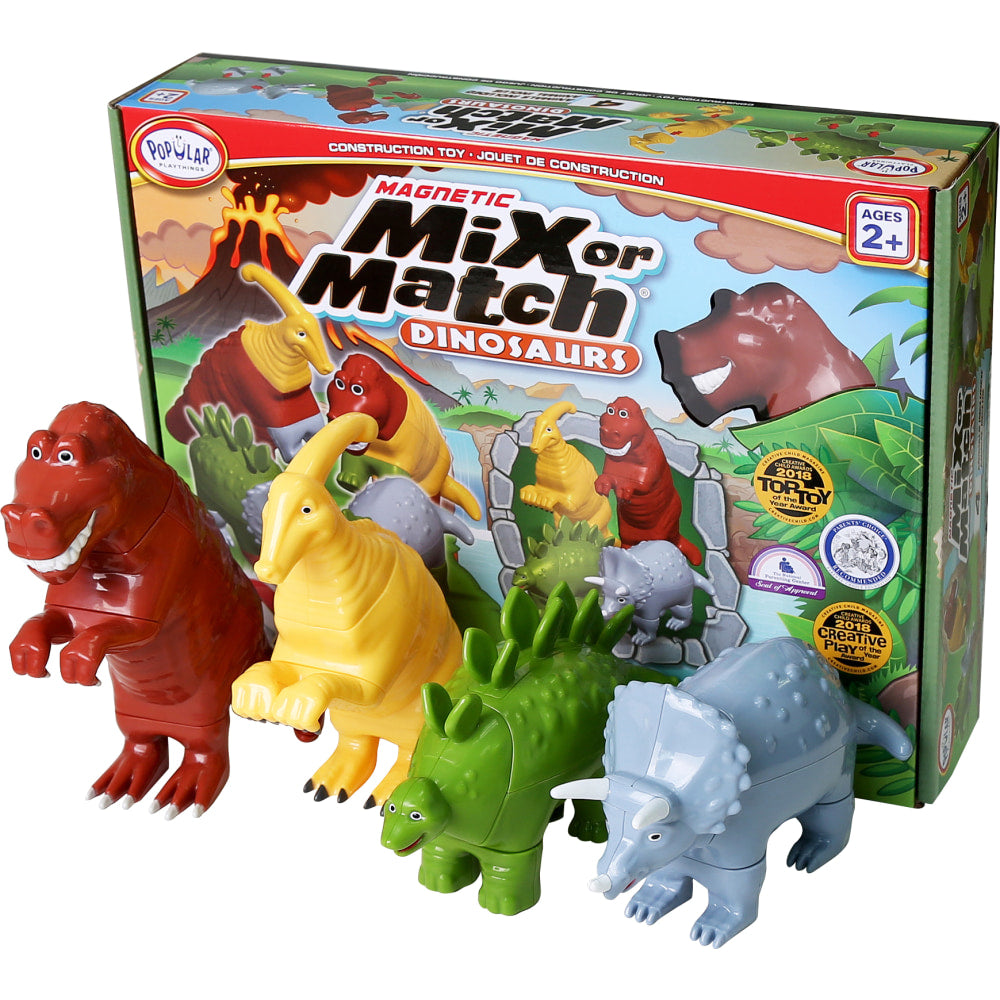 Popular Playthings Magnetic Mix Or Match Dinosaurs, Assorted Colors, Pack Of 4 Dinosaurs