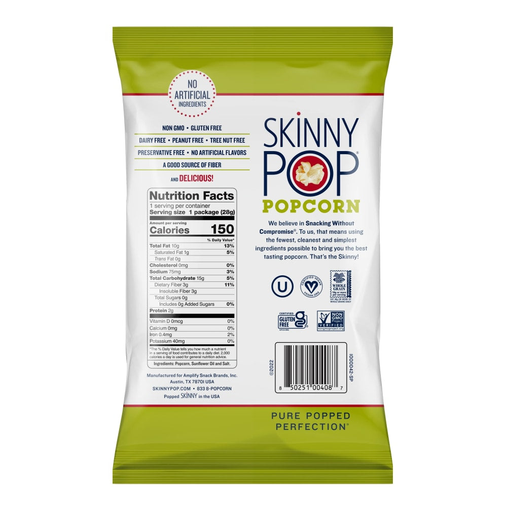 Skinny Pop Popcorn, 1 Oz, Carton Of 12 Bags