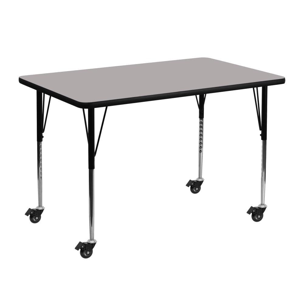 Flash Furniture Mobile Rectangular HP Laminate Activity Table With Standard Height-Adjustable Legs, 30-1/2inH x 30inW x 48inD, Gray