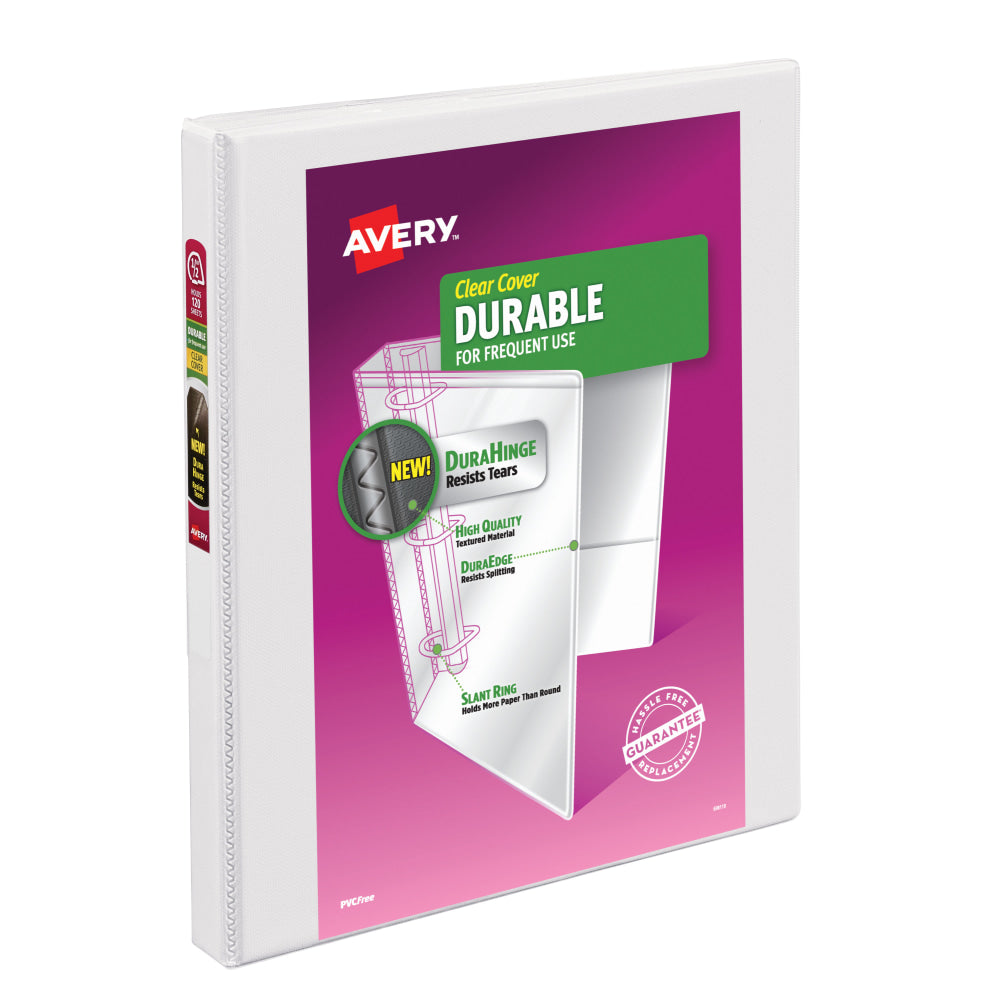 Avery Durable View 3-Ring Binder, 1/2in Slant Rings, White