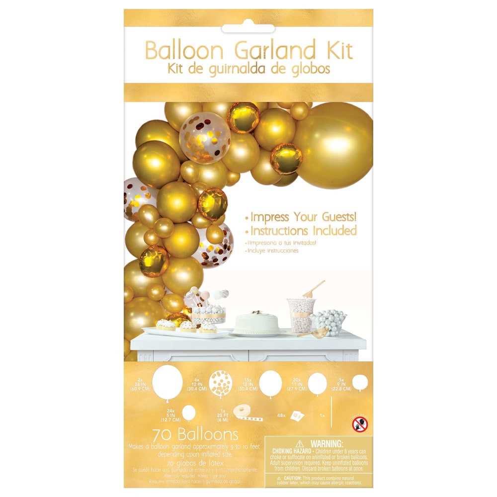 Amscan Balloon Garland Kit, 24in, Gold, Pack Of 70 Balloons