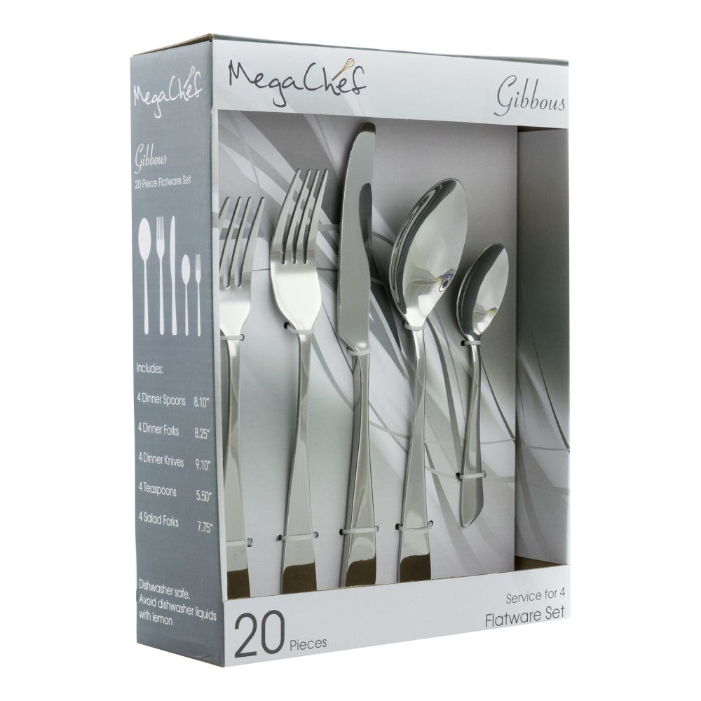 MegaChef Gibbous Stainless-Steel 20-Piece Flatware Utensil Set, Silver