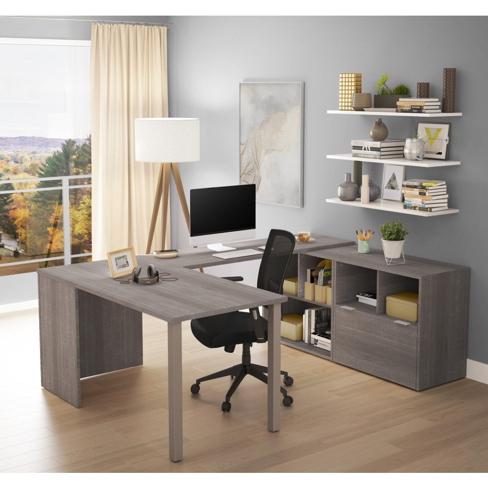 Bestar i3 Plus 61inW U-Shaped Executive Computer Desk, Bark Gray