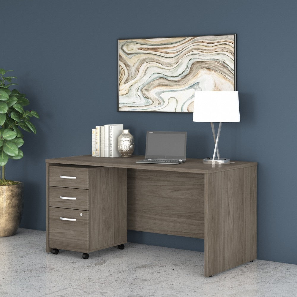 Bush Business Furniture Studio C 60inW Office Computer Desk With Mobile File Cabinet, Modern Hickory, Standard Delivery