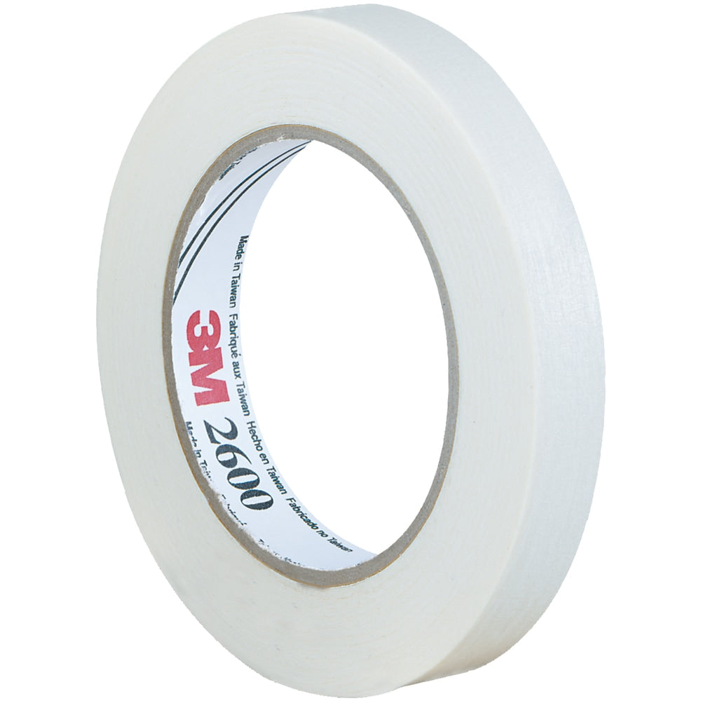 3M 2600 Masking Tape, 3in Core, 0.75in x 180ft, White, Case Of 48