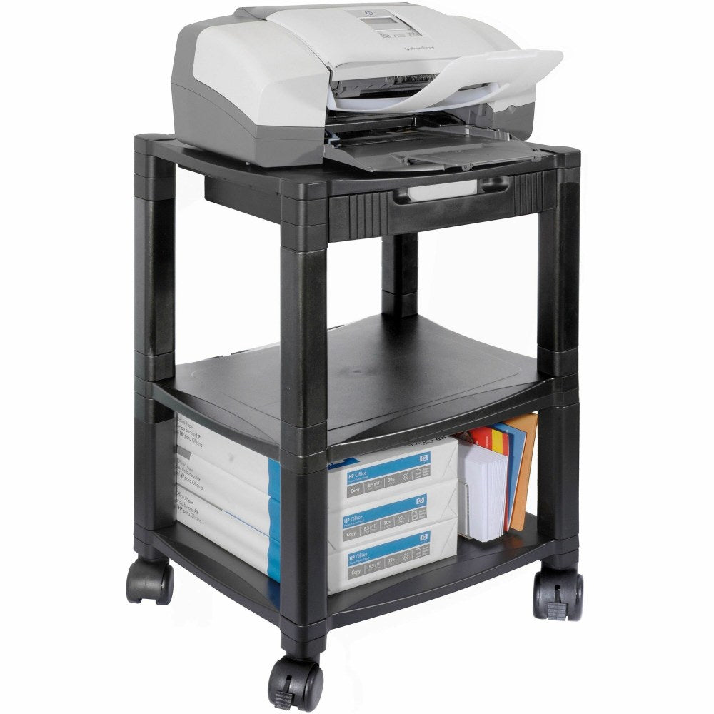 Kantek 3-Shelf Mobile Printer/Fax Stand, 19 3/4in-24 1/4inH x 17inW x 13 1/4inD, Black