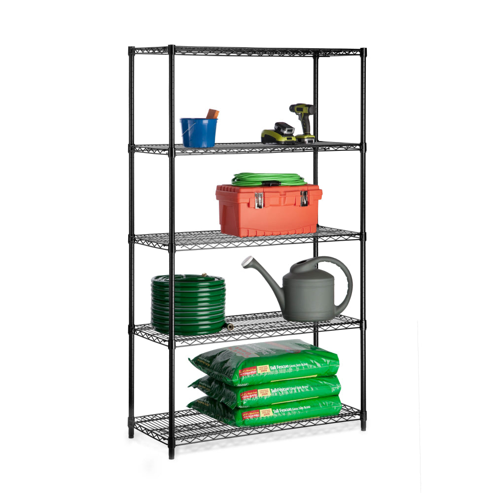 Honey-can-do SHF-01440 Industrial 5-Tier Adjustable Storage Shelving Unit, Black - 5 Tier(s) - 72in Height x 18in Width42in Length - Floor - Durable, Sturdy, Rust Resistant, Adjustable Shelf, Heavy Duty - Black - Steel