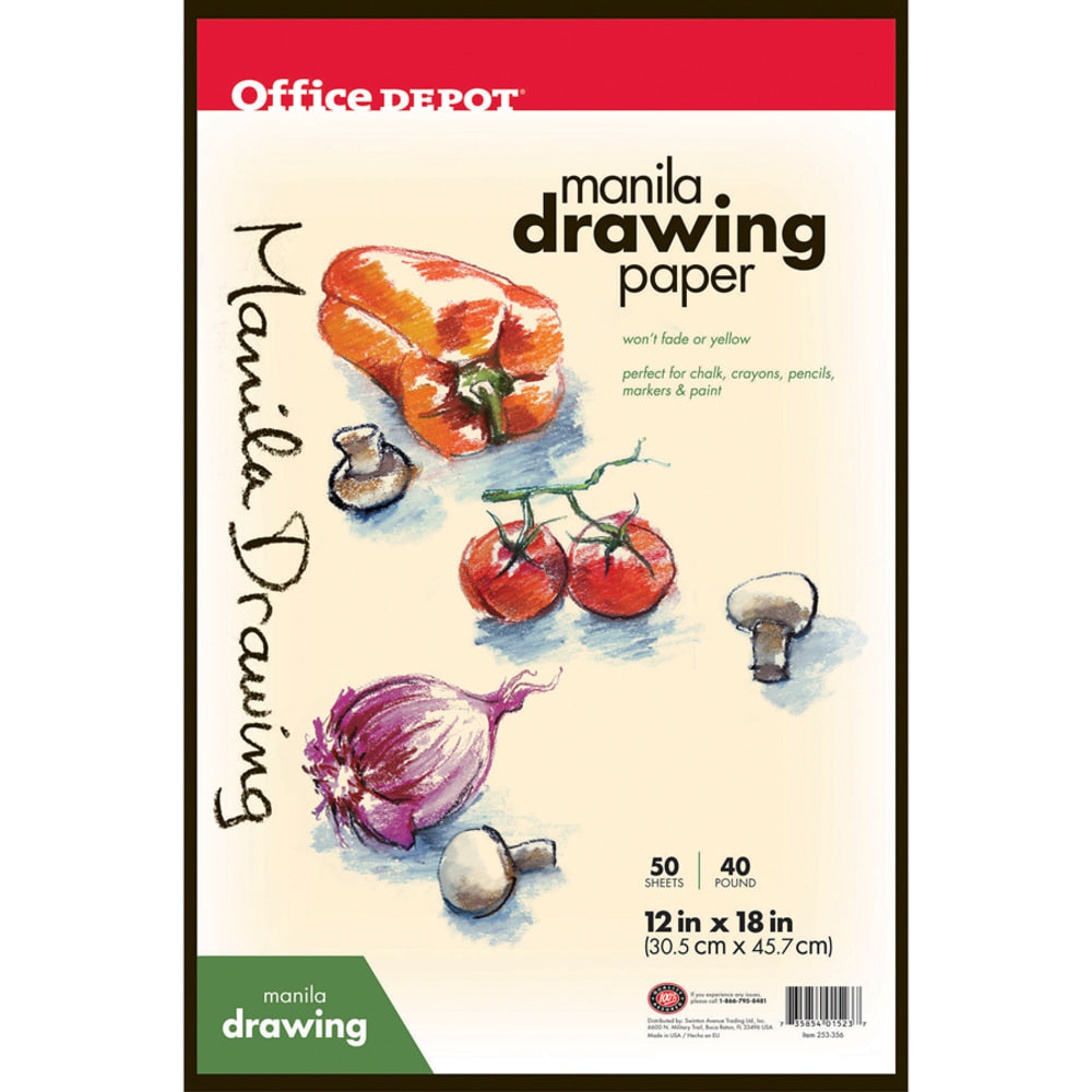 Office Depot Brand Manila Drawing Paper, 12in x 18in, 40 Lb, 50 Sheets