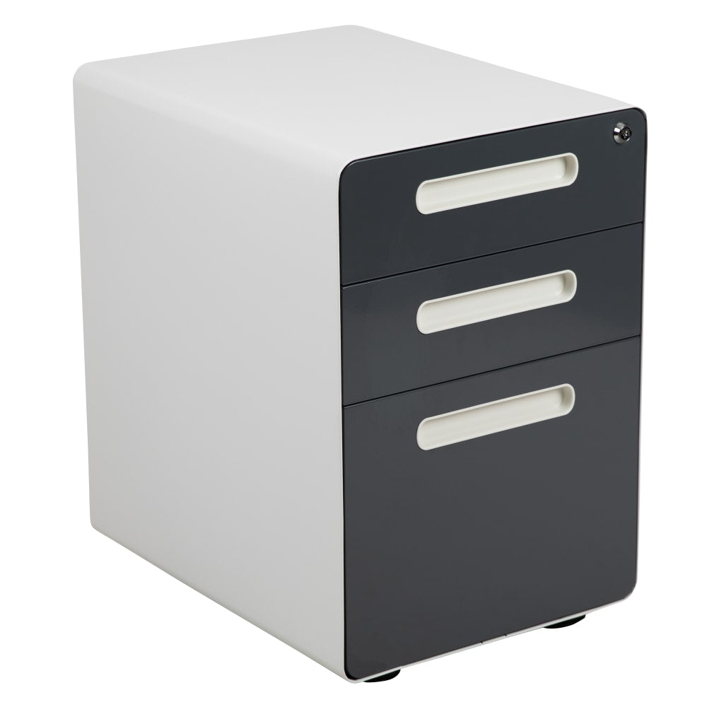 Flash Furniture Ergonomic 21inD Vertical 3-Drawer Mobile Locking File Cabinet, White/Charcoal