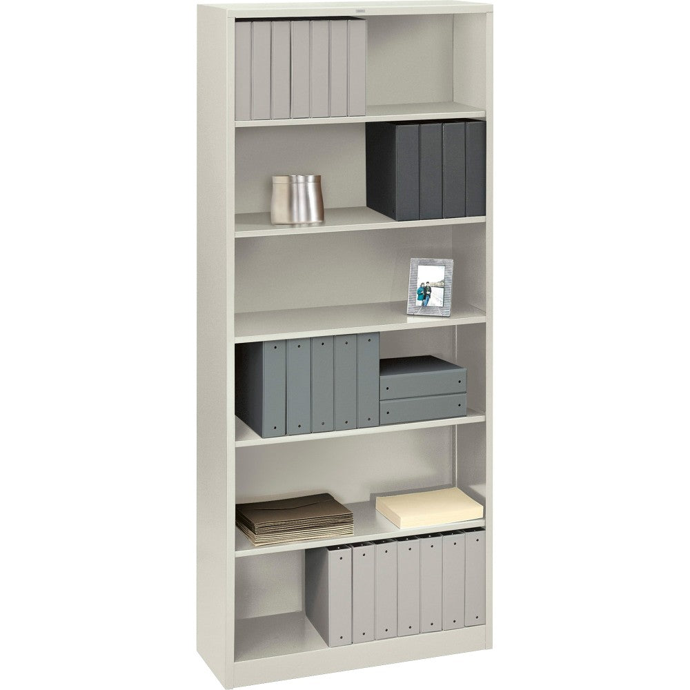 HON Brigade Steel Modular Shelving Bookcase, 6 Shelves (4 Adjustable), 81-1/8inH x 34-1/2inW x 12-5/8inD, Light Gray