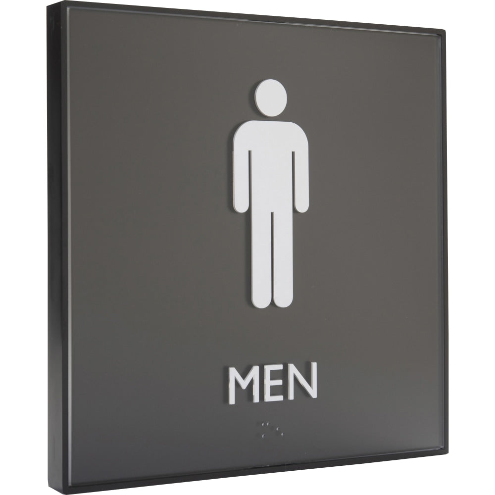 Lorell Mens Restroom Sign - 1 Each - Men, Toilette Men Print/Message - 8in Width x 8in Height - Square Shape - Surface-mountable - Easy Readability, Injection-molded - Restroom, Architectural - Plastic - Black, Black