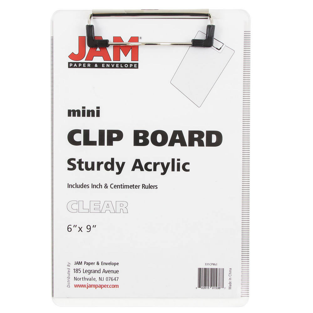 JAM Paper Plastic Mini Clipboard, 6in x 9in, Clear